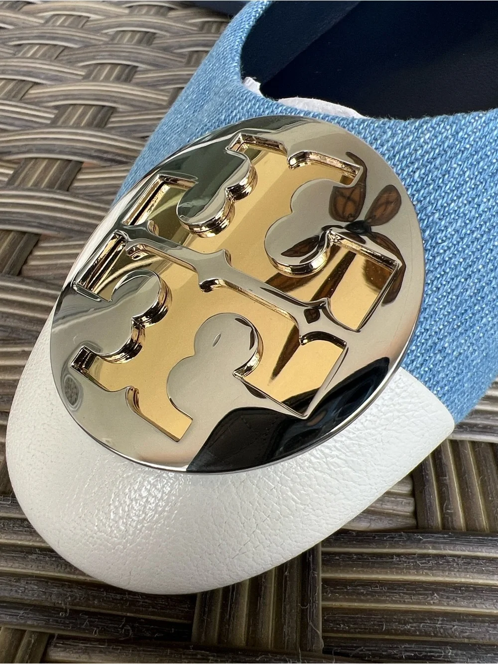 TORY BURCH Denim Leather Toe ballerina flats blue cream size 8